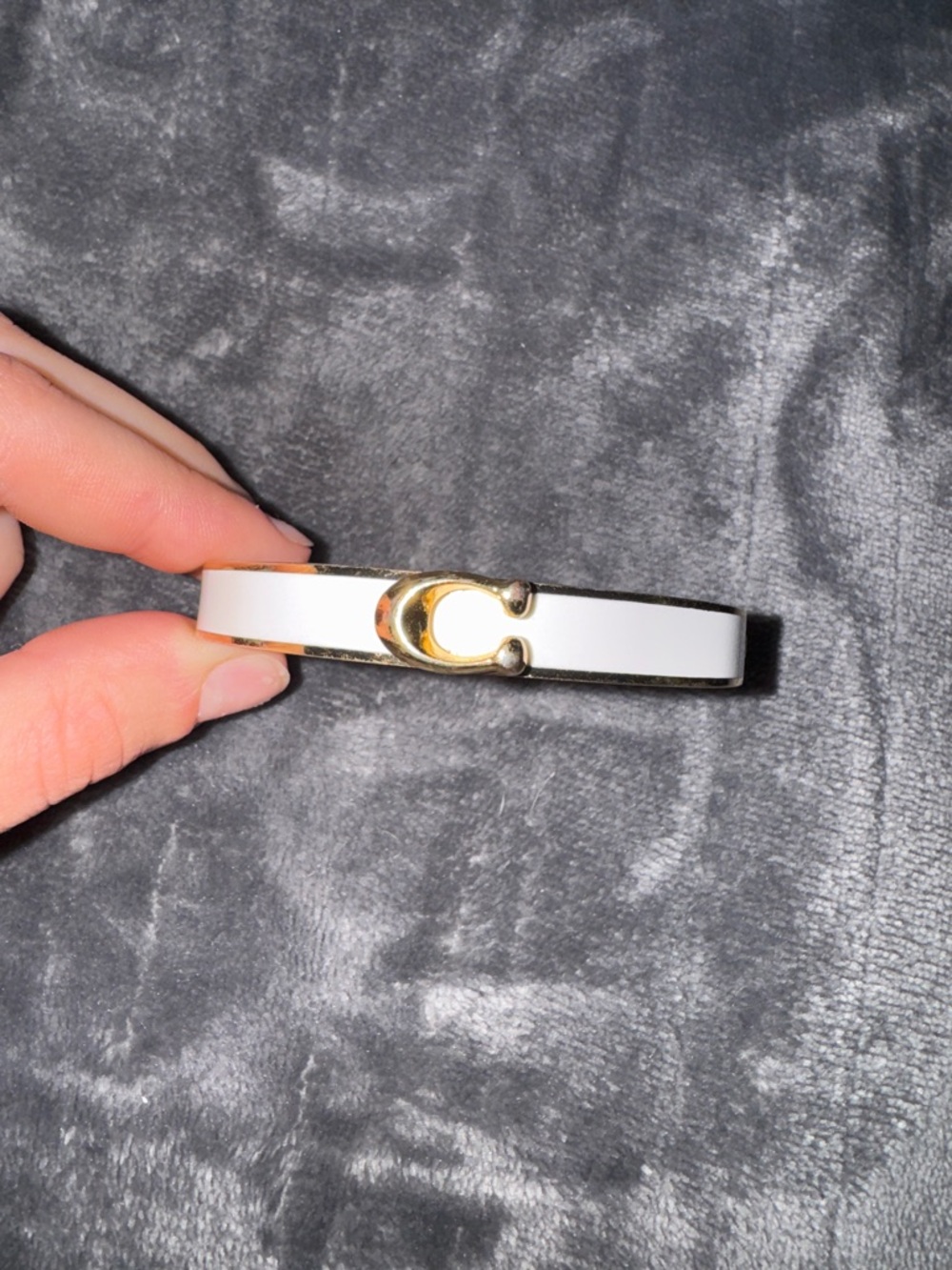 Coach White Enamel Bangle with Gold-Tone Signature Accent